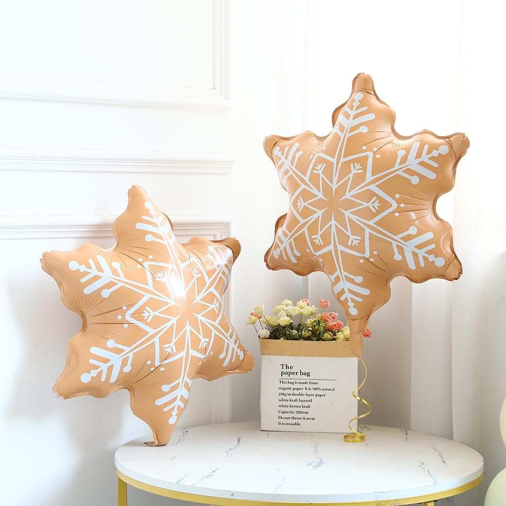Gingerbread Snowflake Balloon Garland Arch Kit, 140pcs Pink Light Brown Gold Latex Balloons with Snowflake Candy Cane Foil Balloons for Christmas Gingerbread Theme Winter Holiday Birthday Party Decor