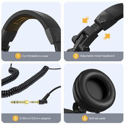 MAONO 50MM Drivers Over Ear Studio Headphones, AU-MH501 Stereo Monitor Closed Back Headphones, Lightweight Foldable Design for Smartphone, Computer, Podcast, Mixer, Music, DJ