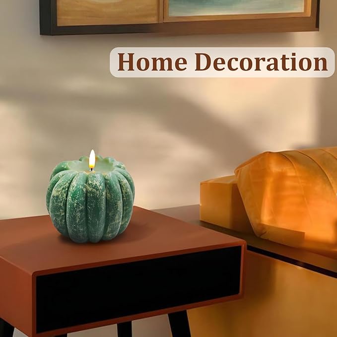 Fall Decor, Fall Decorations for Home - Flameless Pumpkin Candle with Timer Remote - Room Bedroom Table Farmhouse Decor for Halloween, Thanksgiving, Green