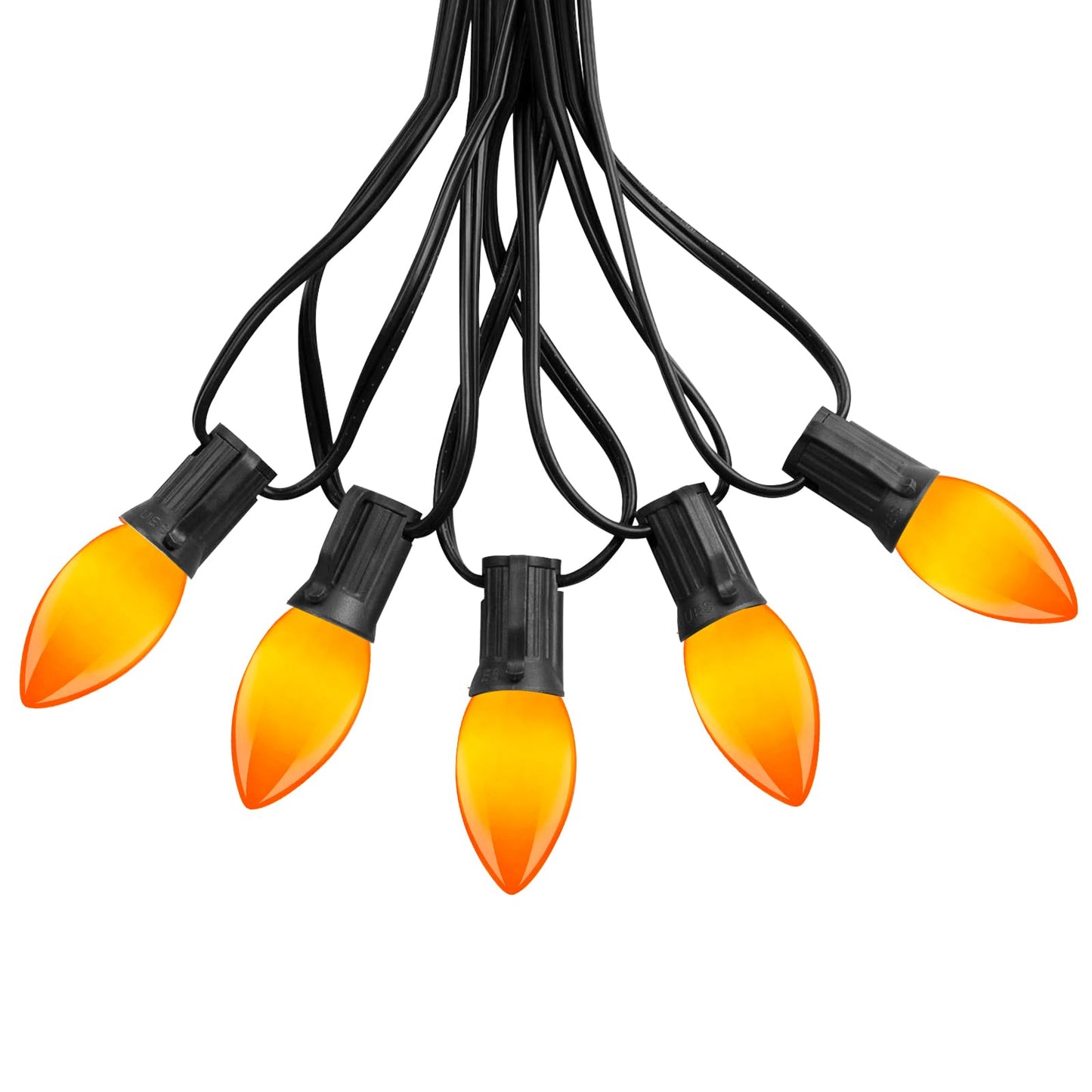 Pallerina C9 LED Orange Halloween Lights, 25 Foot 26 Bulbs String Lights, 120V Energy Saving, IP44 Weather Resistant Connectable Lights for Patio, Roofline, Garden, Festival Decoration