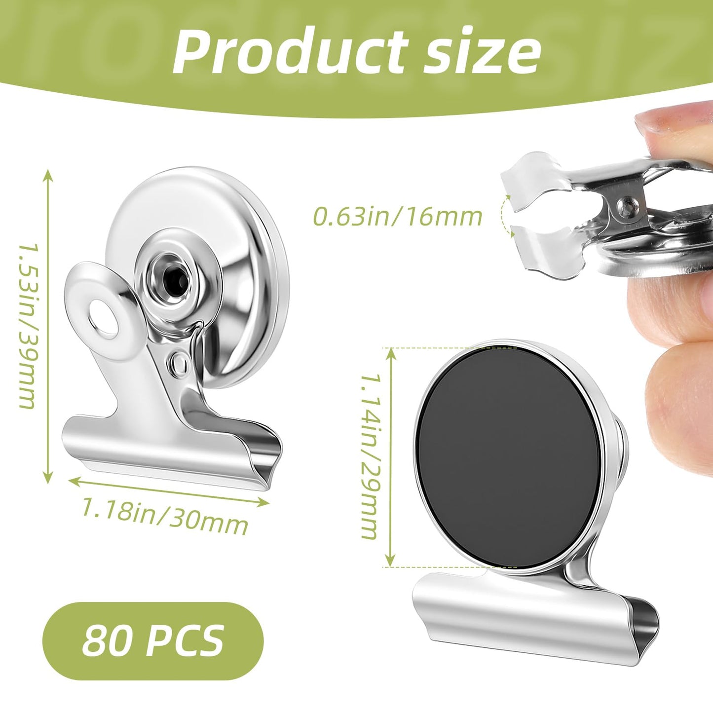 80 Pack Strong Magnetic Clips with Heavy Duty Magnets, Industrial Magnet Clip for Fridge Office Classroom Locker, 1.18"x1.53" Round Clips with Magnets (Iron & Neodymium)
