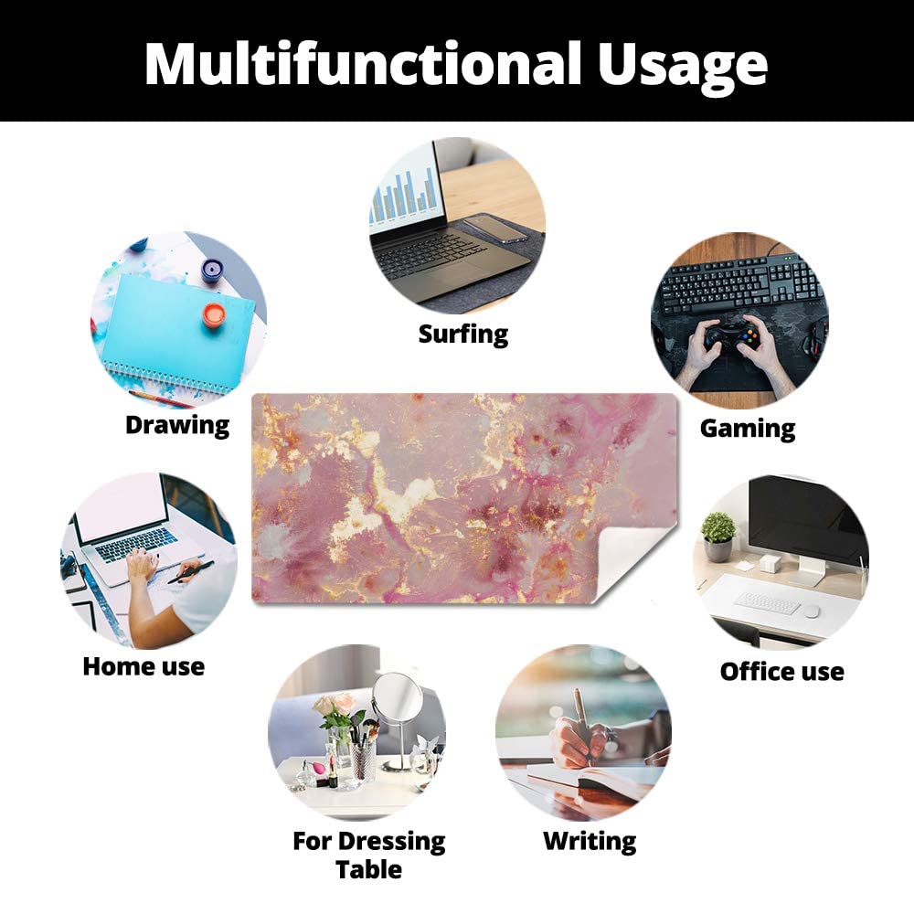 QIYI Large Mouse Pad, Cute Pink Desk Mat for Desktop, Women Girls PU Leather Desk Pad Waterproof Gaming Mousepad, Rose Gold Marble Computer Protector Writing Pad for School Office Home 31.5" x 15.7"