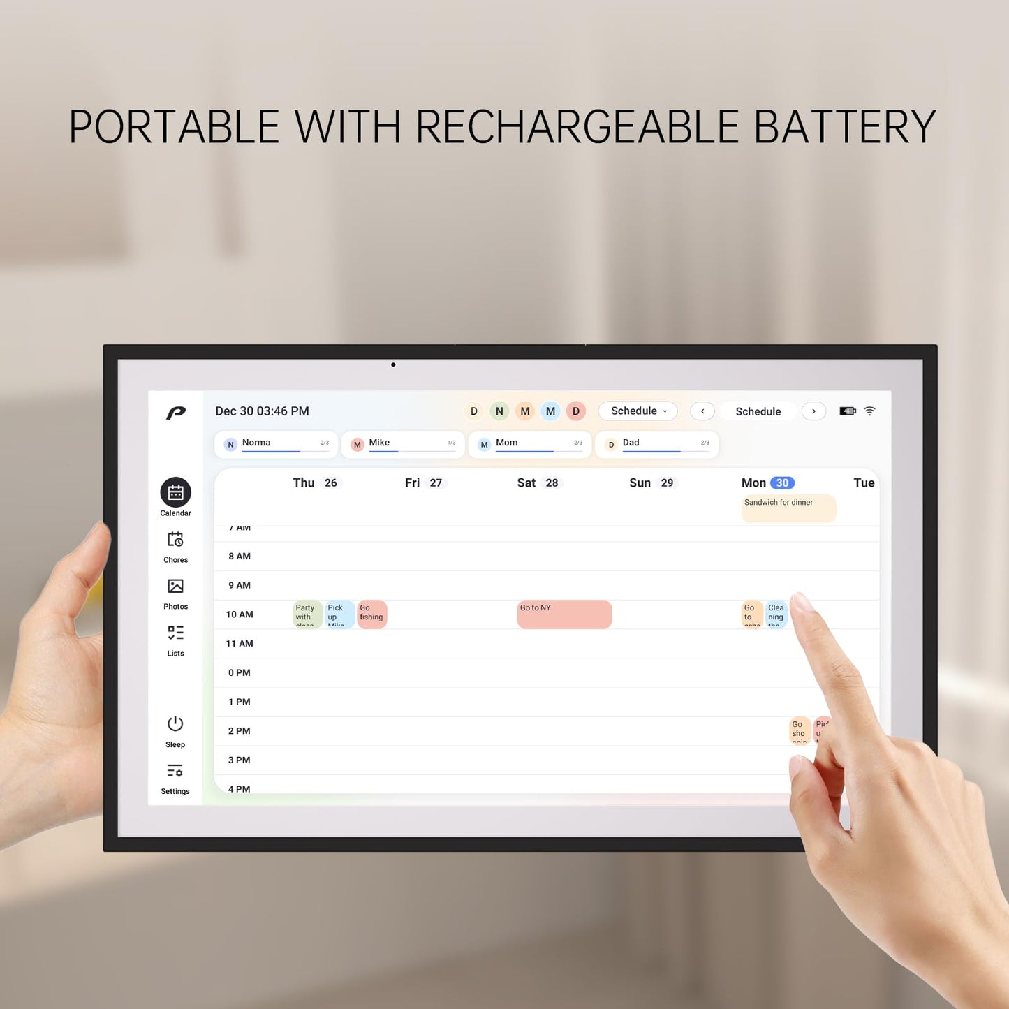 Digital Calendar, 15.6 inch Wall Planner & Chore Chart, Rechargeable Full HD Touchscreen Display, Portable Smart Family Organizer, Event Planner, Desk and Wall mountable, Perfect for Family Schedules - No Subscription (Free Magic Import)