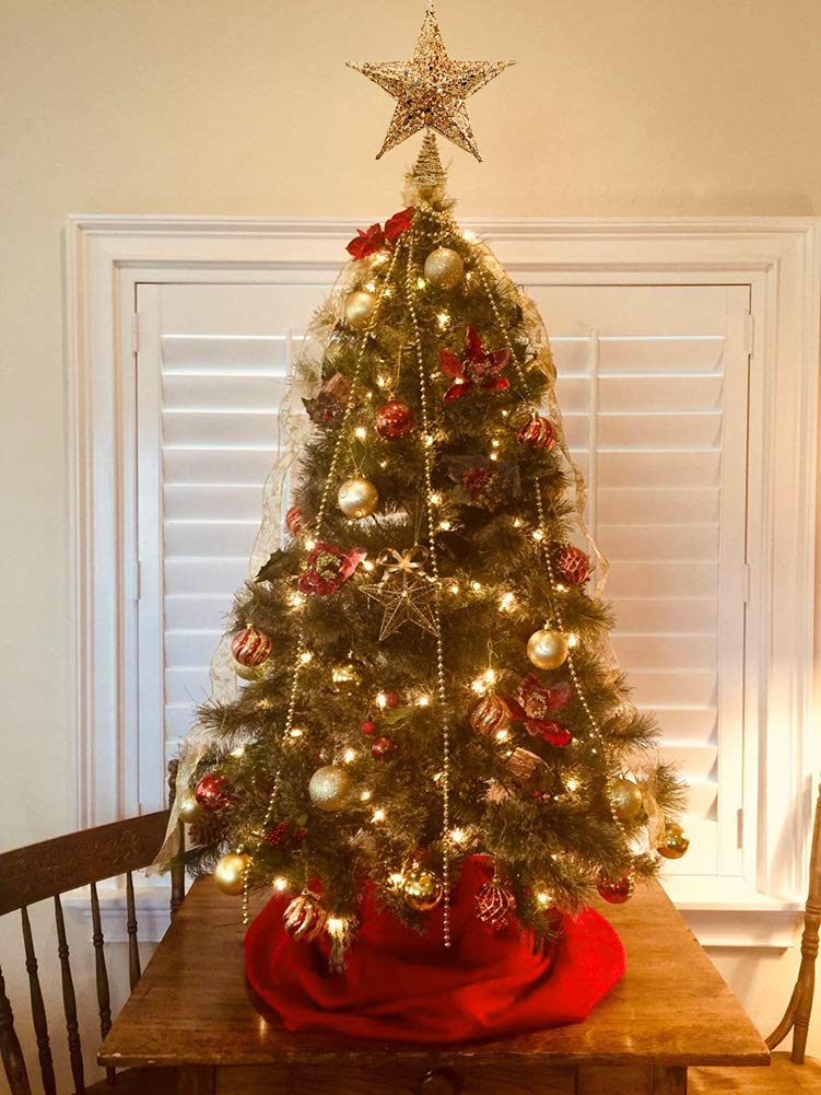 Christmas Tree Star Topper, Xmas Tree Topper Glittered 5 Point Star Treetop for Christmas Tree Ornament Indoor Party Home Decoration (Golden, 6inch)