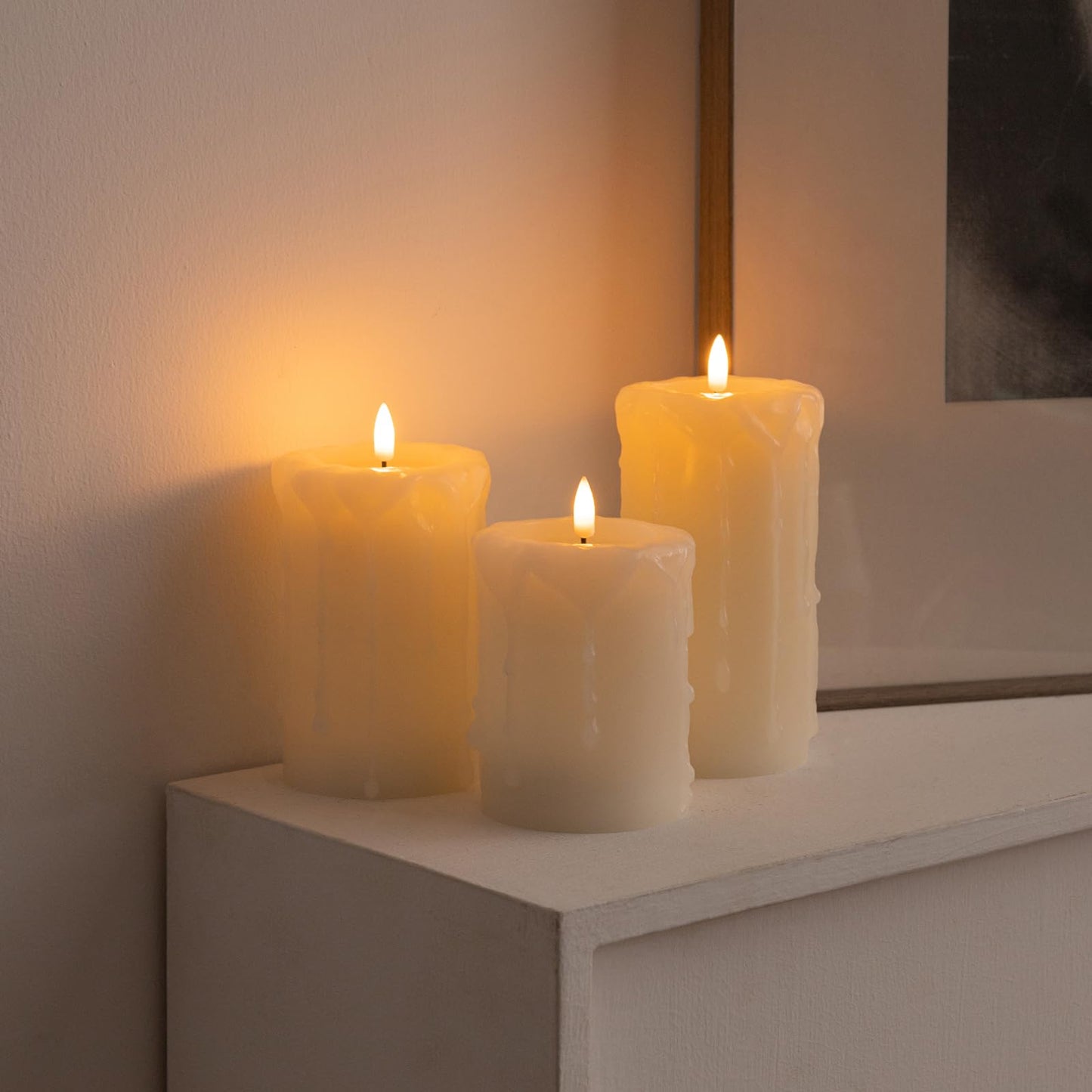 ANGELLOONG Flameless Candles with Remote, 3 Pack Battery Operated LED Candles, Flickering Fake Drip Pillar Candle Set for Home Decor, Mantel, Christmas Decor