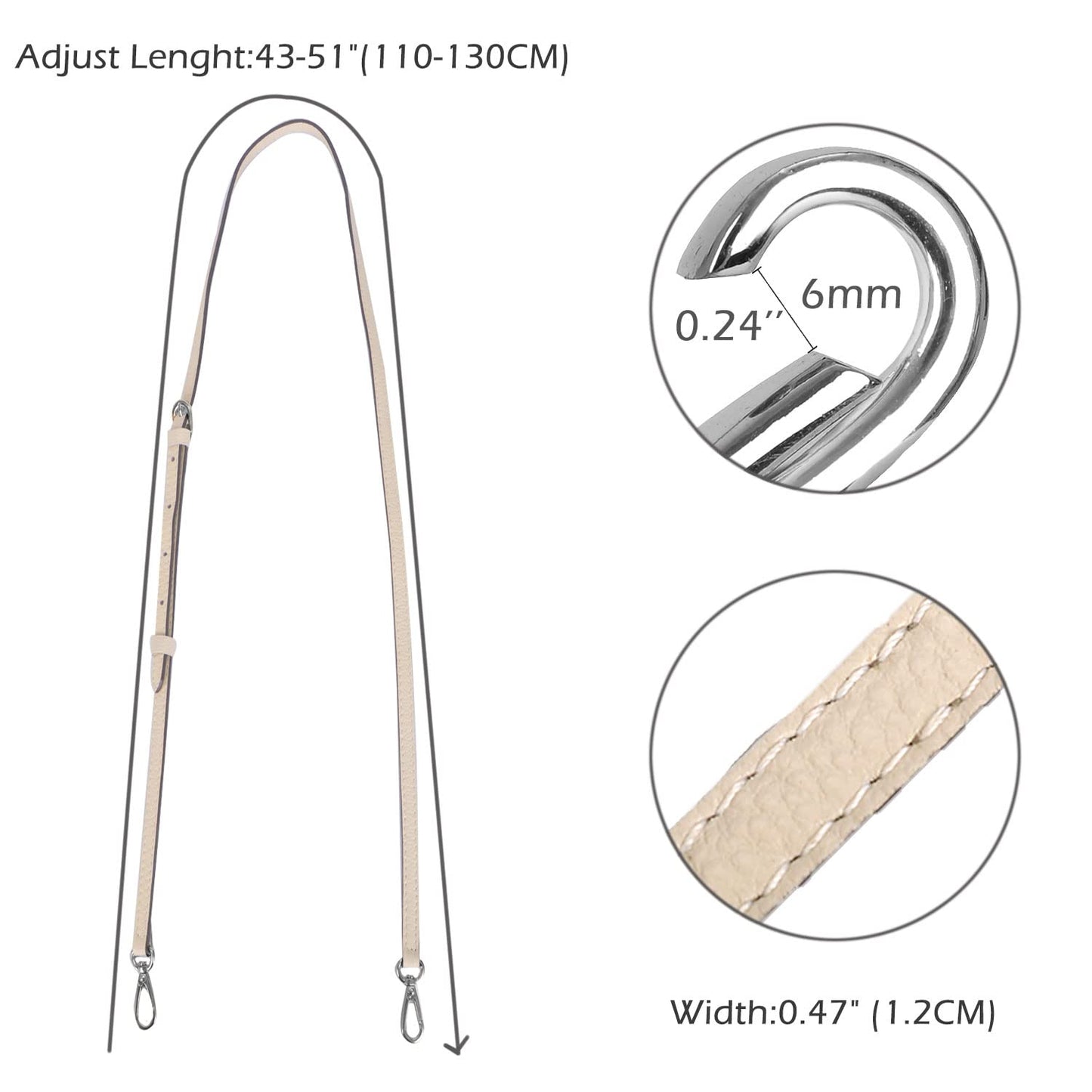 LIVE UP Full Grain Purse Strap Genuine Leather Replacement for Cross Body Bag Handbags(Beige-Silver Buckles)