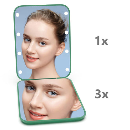 Kintion Pocket Mirror, 1X/3X Magnification LED Compact Travel Makeup Mirror with Light for Purse, 2-Sided, Portable, Folding, Handheld, Small Lighted Mirror for Gift, Pink