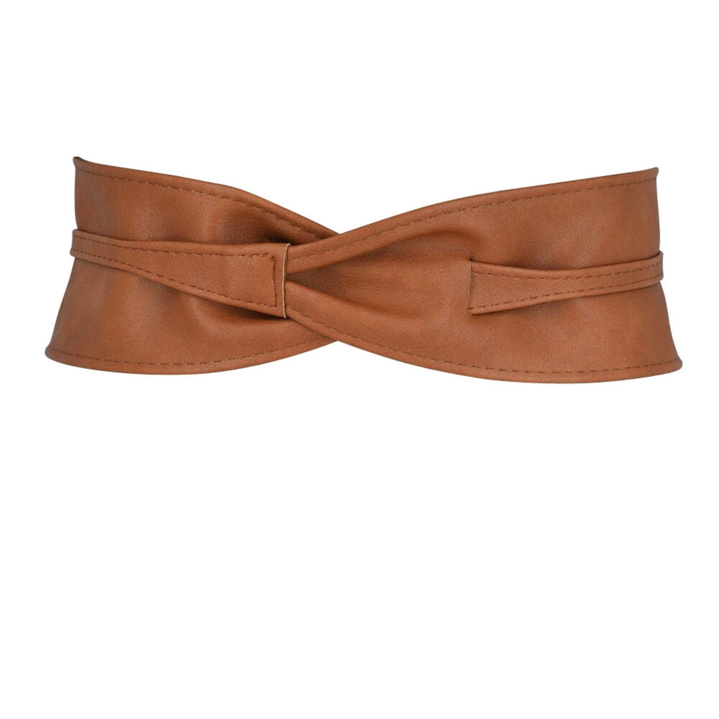 FASHIONGEN Obi Belt for Women – Wide Waist Belt in Faux Leather, MICA - Camel, Small/Medium