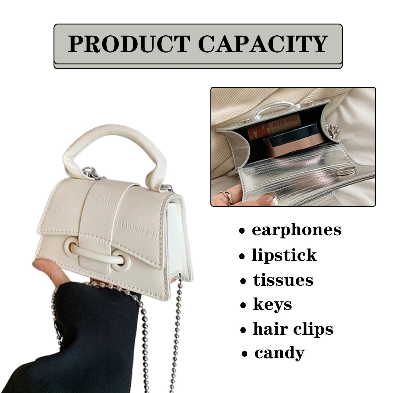Mini Crossbody Bags Women's Y2K Purses Top Handle Crossbody Bag Clutch Shoulder Handbag for Cocktail Party Prom Wedding White