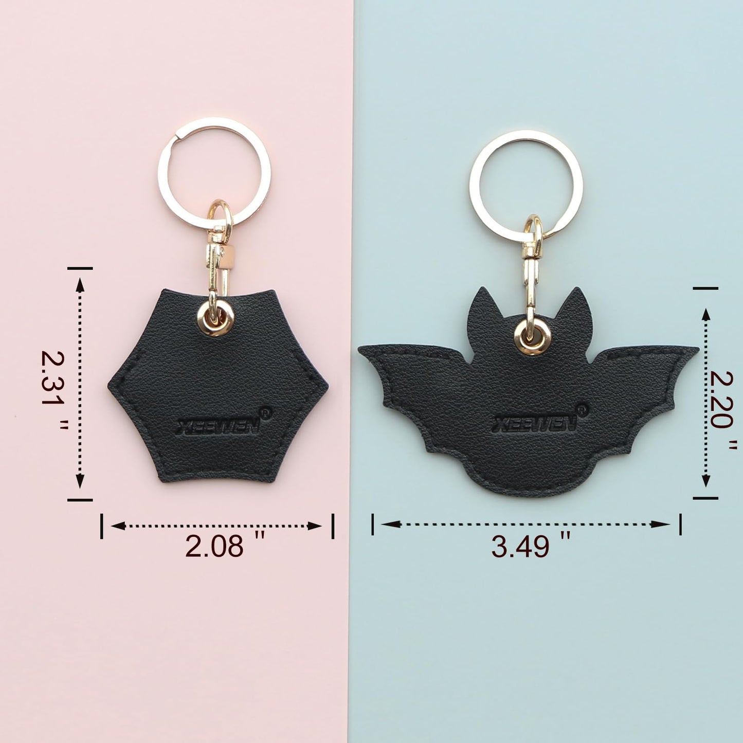 XEEWEN 2 Pack Hidden Keychain Holder for Airtag 2nd & 1st - Cute Leather Key Ring Case Cover - Black Spider & Bat