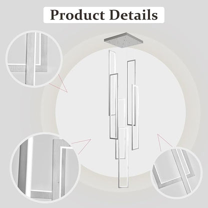 Flashing God Modern Chandelier,6 Ring Led Foyer Chandeliers,Larger High Ceiling Chandelier for Living Room,Rectangle Chandeliers for Entryway Staircase LED Dimming 2700k-6000k