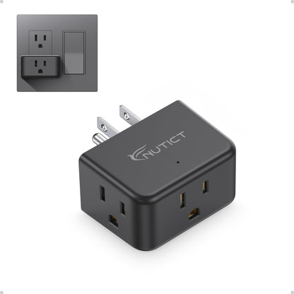 NUTICT Multi Plug Outlet Extender, Small Wall Plug Extender Adapter, Black