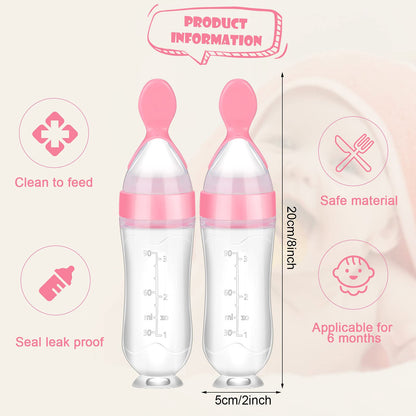 Nuanchu 2 Pieces Baby Spoon Feeder Squeeze Food Toddler Food Dispensing Spoon Suction Cup Design Feeder for Baby Toddlers Boys Girl(Pink)