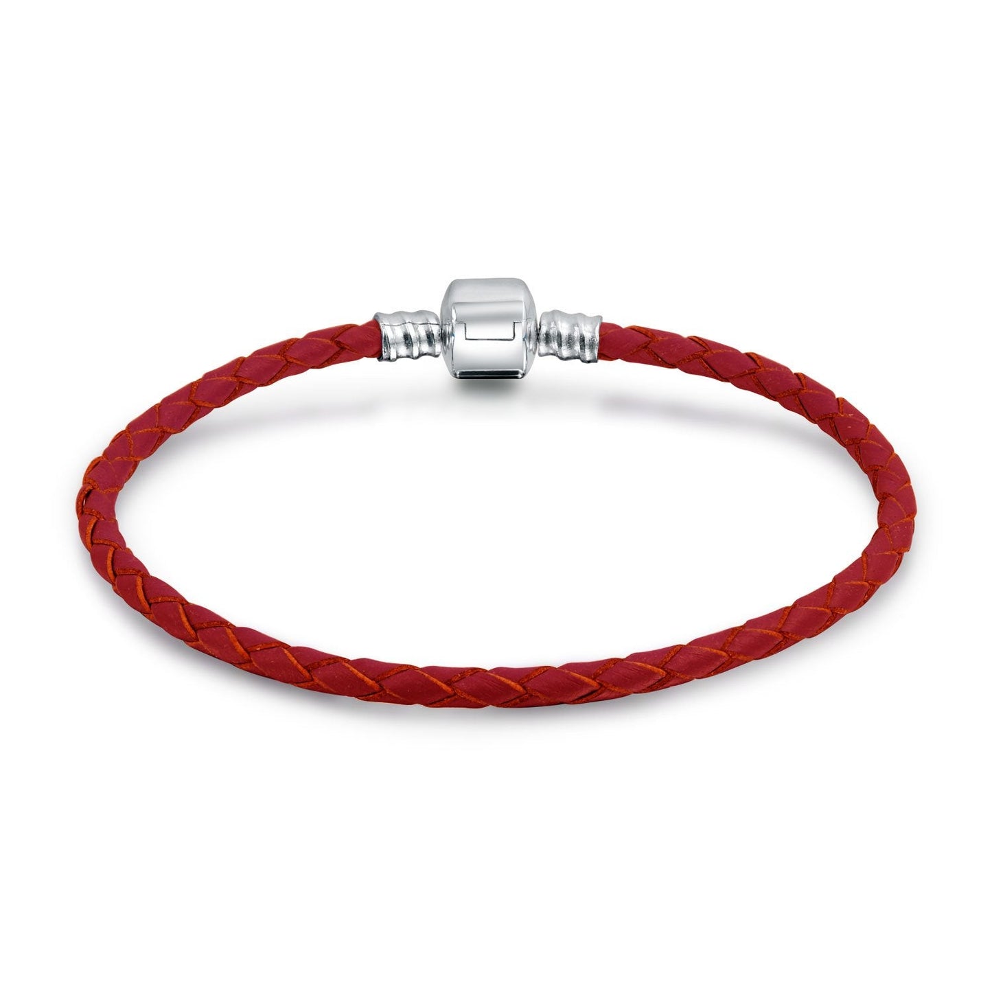 Bling Jewelry Genuine Red Braided Leather Bracelet - .925 Sterling Silver European Beads Charm Bracelet for Women