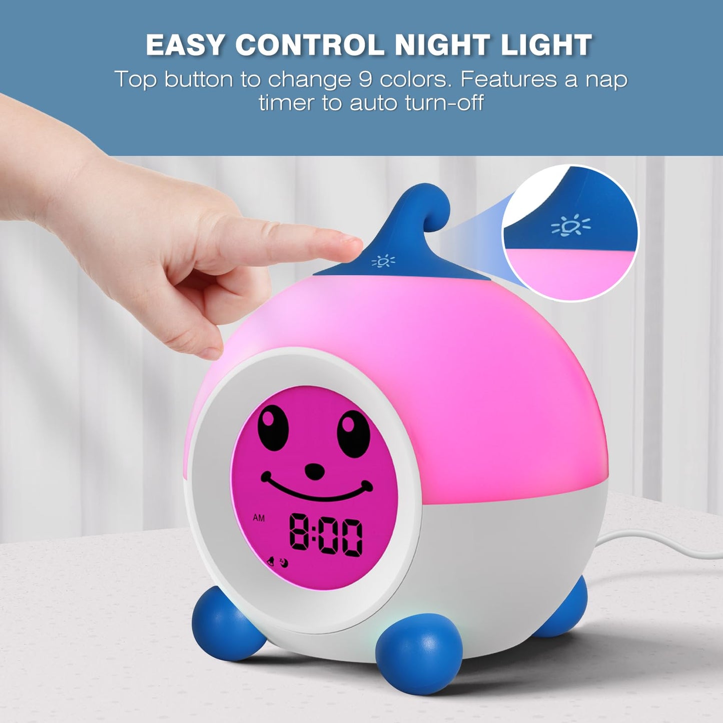 I·CODE Ok to Wake Alarm Clock for Toddlers, Children's Sleep Trainer with Red Green Light & Emoji,Toddler Sleep Aid Night Light with Auto-Off Timer, for 2-10 Years Old Kids