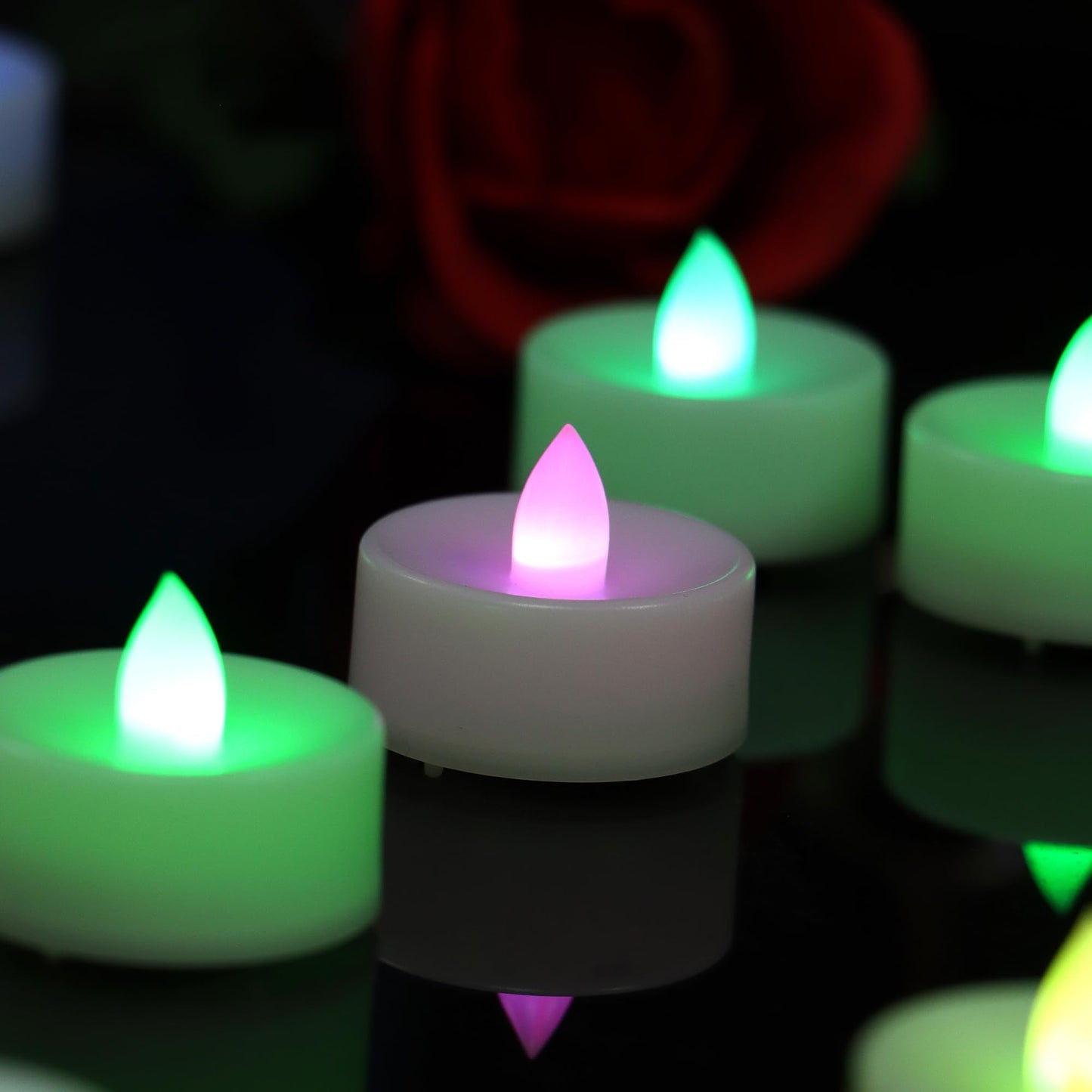 CANDLE CHOICE Color Changing Battery Operated Flameless Tea Lights Bright Flickering LED Tealight Candles Wedding Table Centerpieces Halloween Thanksgiving Christmas Decorations Batteries Incl 24 Pack