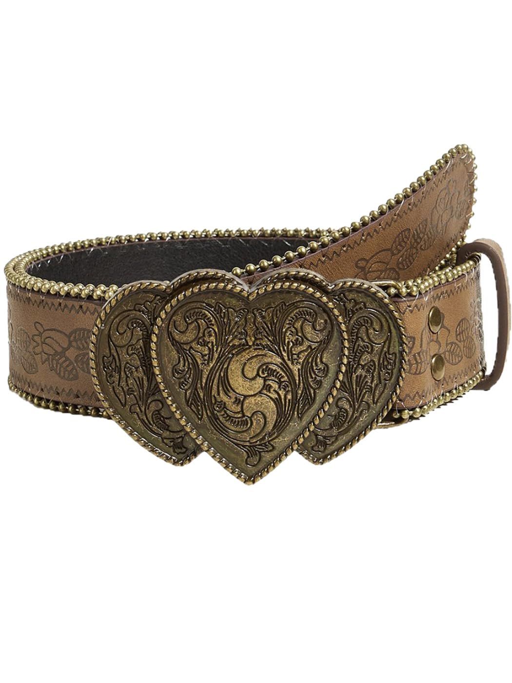 Bounzhi Brown Western Belt for Women Cowgirls Cowboys Leather Belt for Jeans Pant Country Belt with Vintage Buckle (Heart Brown, 34''-43'')