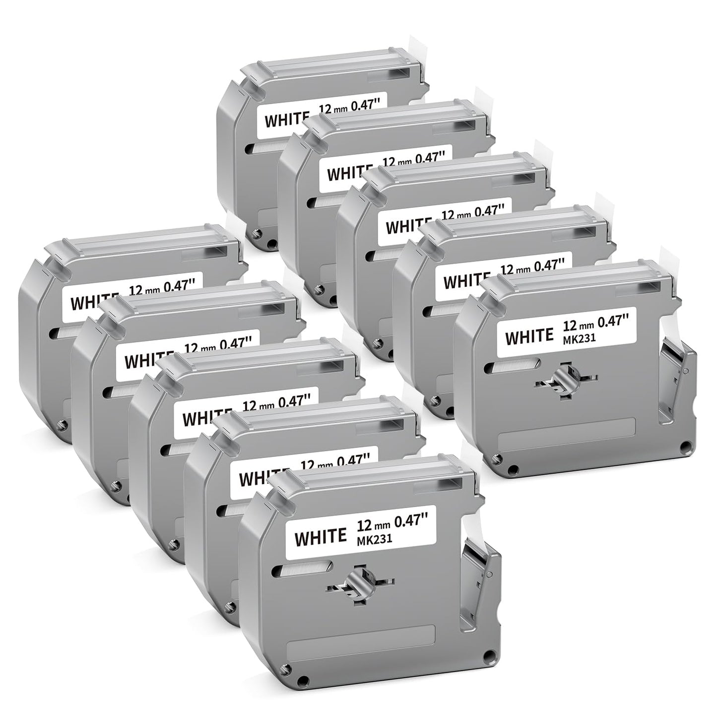 10 Pack M-K231 Label Tape Compatible with M-K231s Brother P Touch M Tape 12mm 0.47 White MK231 M231 M-231 Work for Brother PTM95 PT-M95 PT-65 PT-45 PT-80 PT-70 PT-90 Label Maker Refills