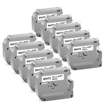 10 Pack M-K231 Label Tape Compatible with M-K231s Brother P Touch M Tape 12mm 0.47 White MK231 M231 M-231 Work for Brother PTM95 PT-M95 PT-65 PT-45 PT-80 PT-70 PT-90 Label Maker Refills