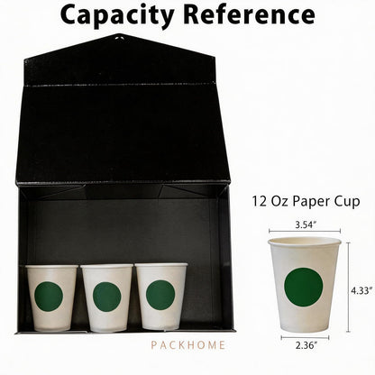 PACKHOME 6 Large Gift Boxes with Lids 13.5x9x4.1 Inches, Sturdy Collapsible Gift Boxes with Magnetic Closure (Glossy Black, Grass Texture)