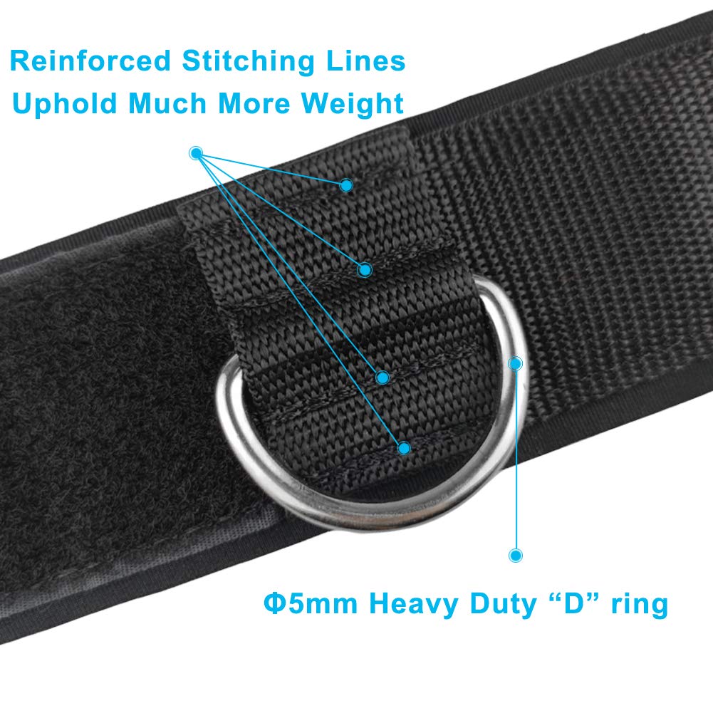 YCYU Padded Ankle Cable Straps for Cable Machine - Ankle Cuffs of Glute Leg Kickback with Free Bag－Great for Bodybuilding Gym Home Workout - Black 2 Pack (Black D-Ring)