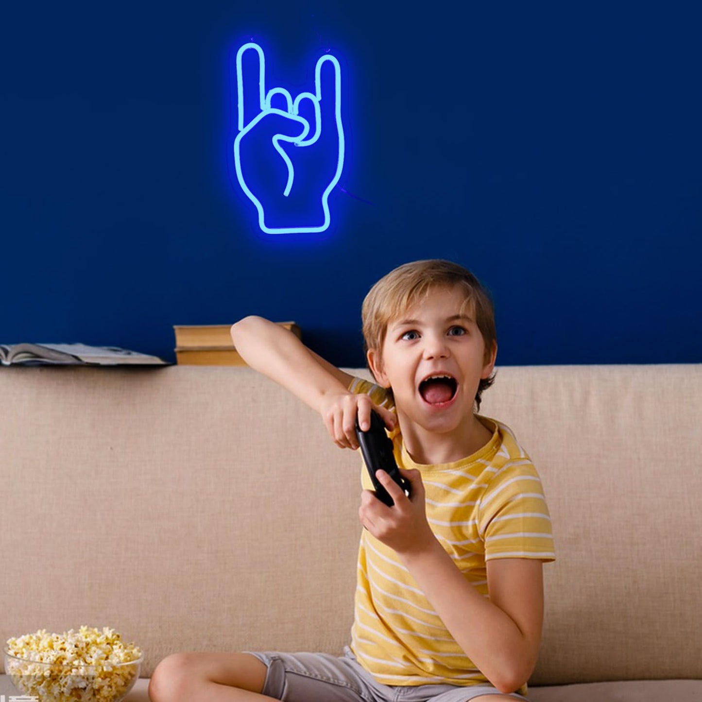 Rock on hand Neon Sign Rockin Hand Neon Light LED Neon Sign for Wall Décor Dimmable Rock and Roll LED Neon Light for Bar Restaurant Music Concert Man Cave Wall Art 14"×8.4"