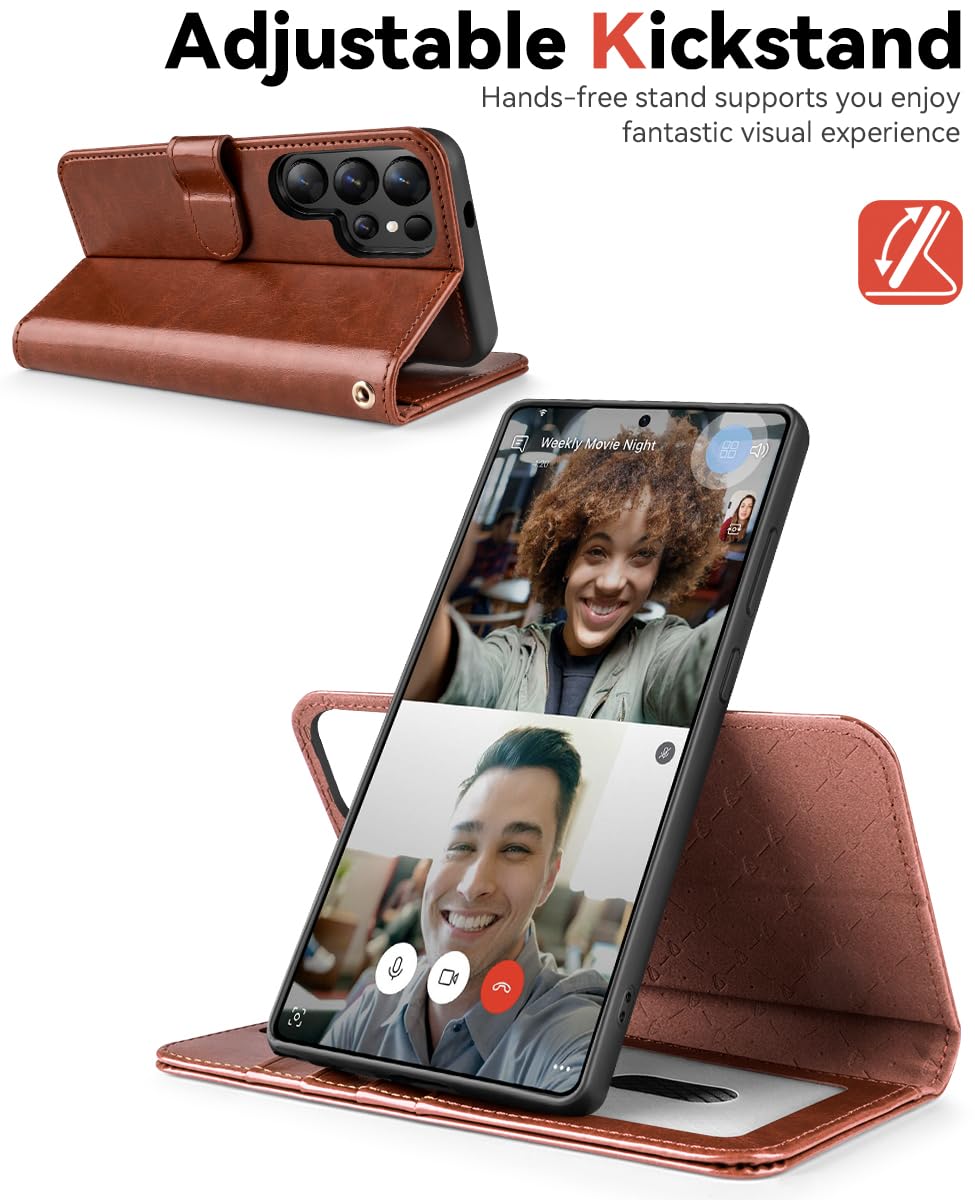 OCASE for Samsung Galaxy S25 Ultra Detachable Wallet Case with Card Holder, [2 in 1] PU Leather Flip Folio Case with RFID Blocking Stand Wrist Strap Shockproof Phone Cover 2025, Dark Brown
