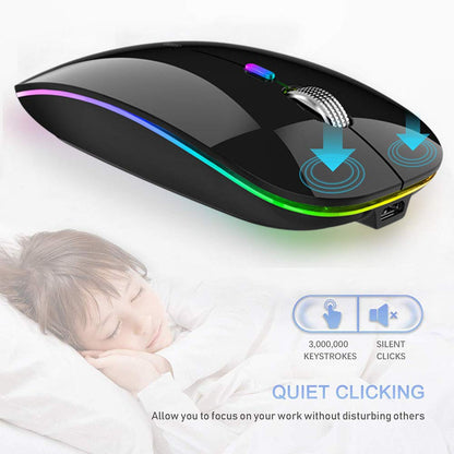 TENMOS Wireless Bluetooth Mouse, LED Slim (Bluetooth 5.1/5.0 + USB) 2.4GHz Rechargeable Silent Bluetooth Wireless Mouse with Type C Adapter for Laptop/MacBook/iPad OS 13 and Above (Matte Black)