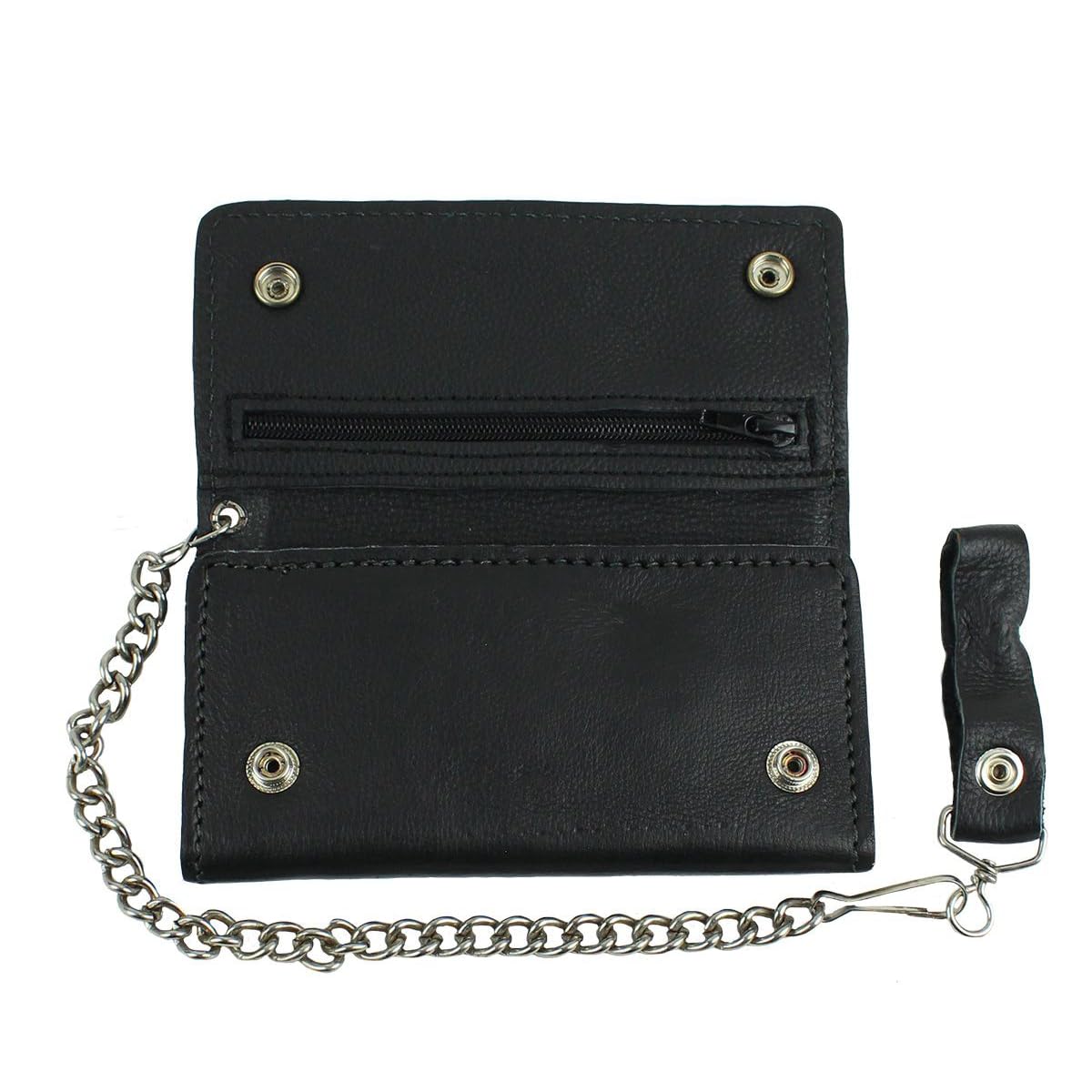 GARGOYLE BELLS Mens Wallet with Anti-Theft Chain Leather Black Biker Motorcycle Wallet Card Holder Trucker Wallet Coin Pocket