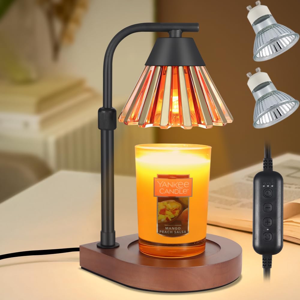 Dimmer Candle Warmer Lamp with Timer Adjustable Height Electric Wax Warmer for Jar Candles Home Offices Decor Birthday for Women Mom Grandma (Gold-Yellow)