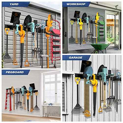 Garage Tool Storage Rack, Heavy Duty Garage Storage Organizer Rack System Wall Mounted Tool with 6 double hooks, 2 rails, Garden Yard Tools Hanger Rack for Ski Gears, Broom, Rake,Shovel
