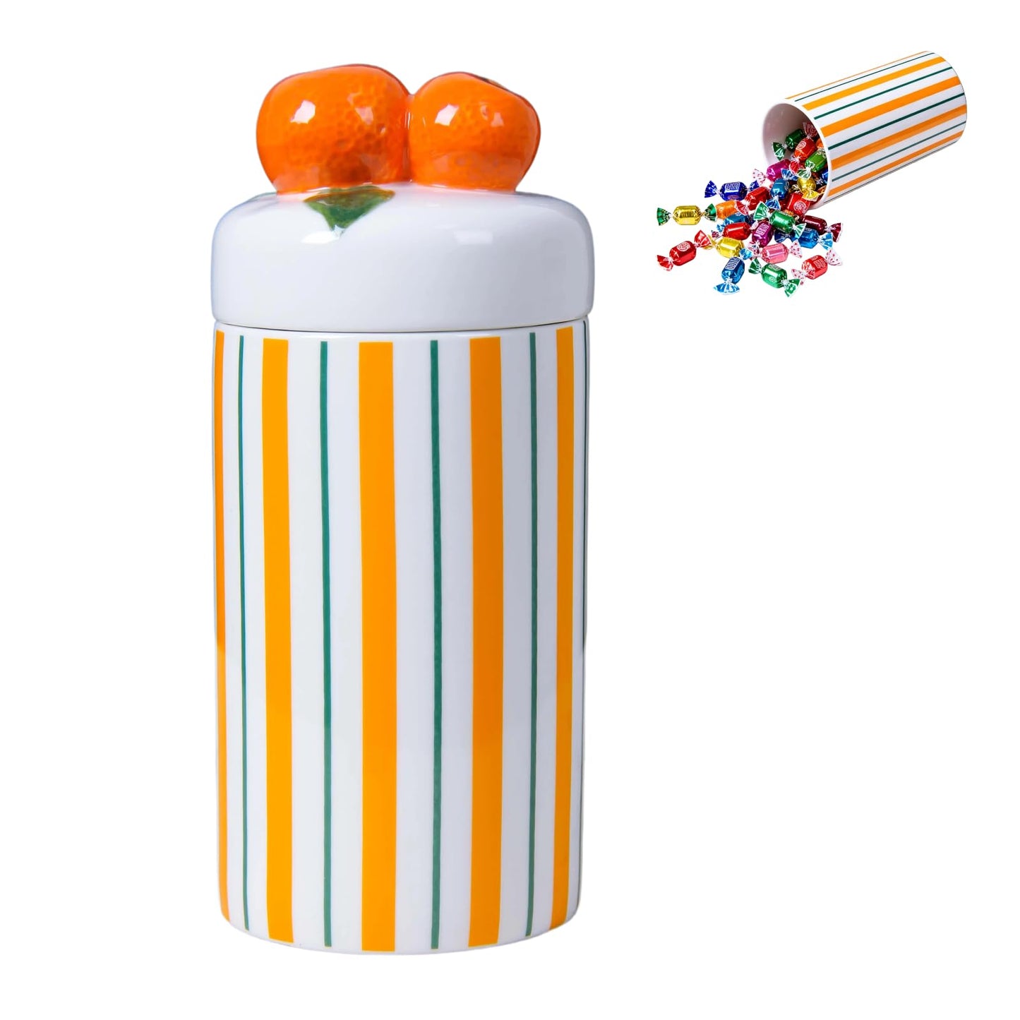 Iryanthos Cookie Jar with Airtight Lid, 9.65" H Ceramic Food Storage Containers for Kitchen Countertop Decor, Personalized Striped Jars with Orange-shaped Lid, For Candy Tea Coffee Spices Nut Honey