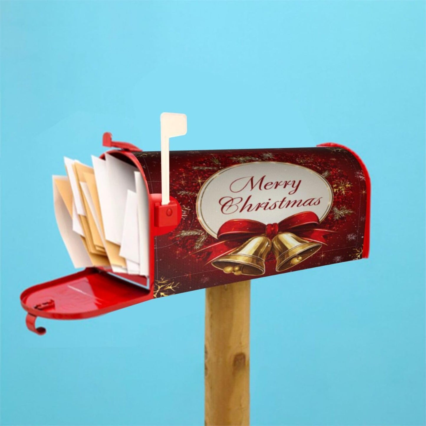 Festive Magnetic Mailbox Cover Red Christmas Bell Pattern Outdoor Mailbox Protector Holiday Seasonal Decorative Garden Yard Home Large Size 25.5 x 21 Inch