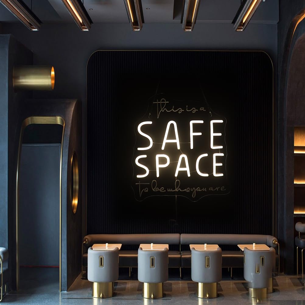 "This Is A Safe Space To Be Who You Are" Neon Sign, Positive Quotes Decorative Neon Lights for Home Room Wall Decor, Kids Room Wall Hanging Banners, Playroom Wall Decor Neon Light Sign(warm white)