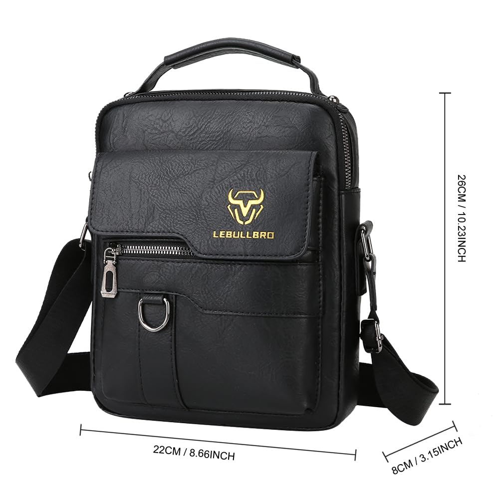 LEBULLBRO Shoulder Bag for Men Crossbody Bags Leather Sling Bag Messenger Bags with Multiple Pockets Business Outdoor