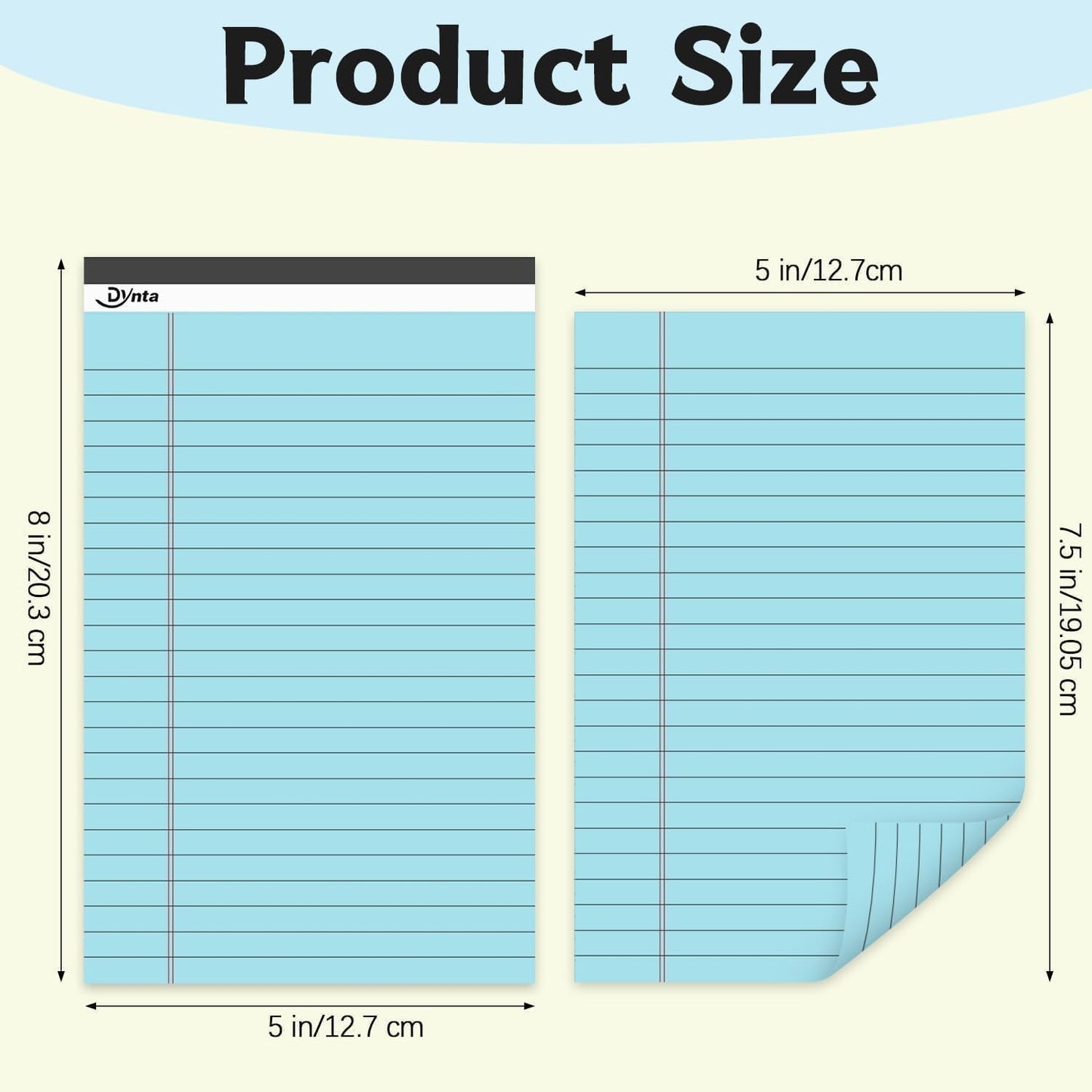 Dynta 24 Pcs 5x8 Note Pads, 1080 Sheets College Ruled Small Writing Pads, 80GSM Heavyweight Colored Paper, 45 Sheets Per Notepad