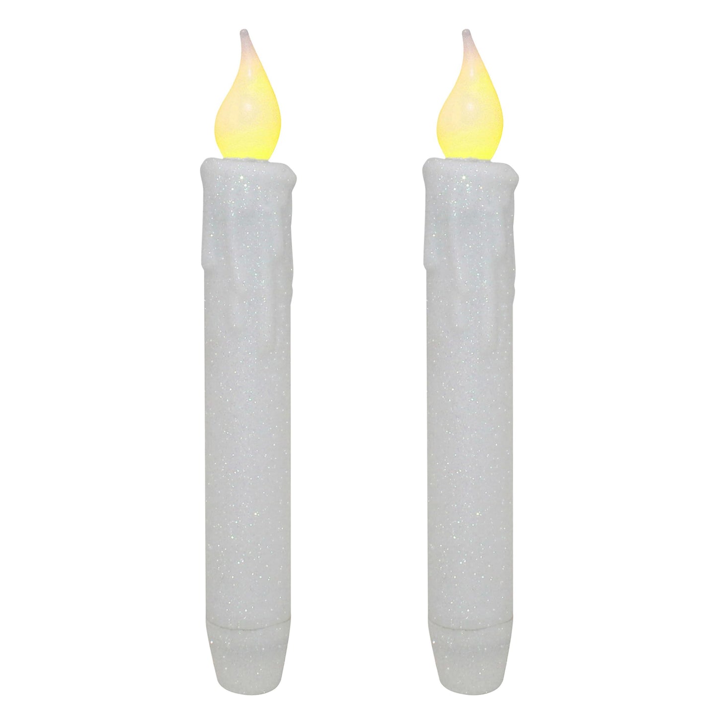 CVHOMEDECO. Glitter Flameless Candles Flickering Battery Operated LED Taper Candles with Timer for Home, Wedding, Halloween, Christmas Decor. Glitter White, 6-3/4 Inch, Set of 2