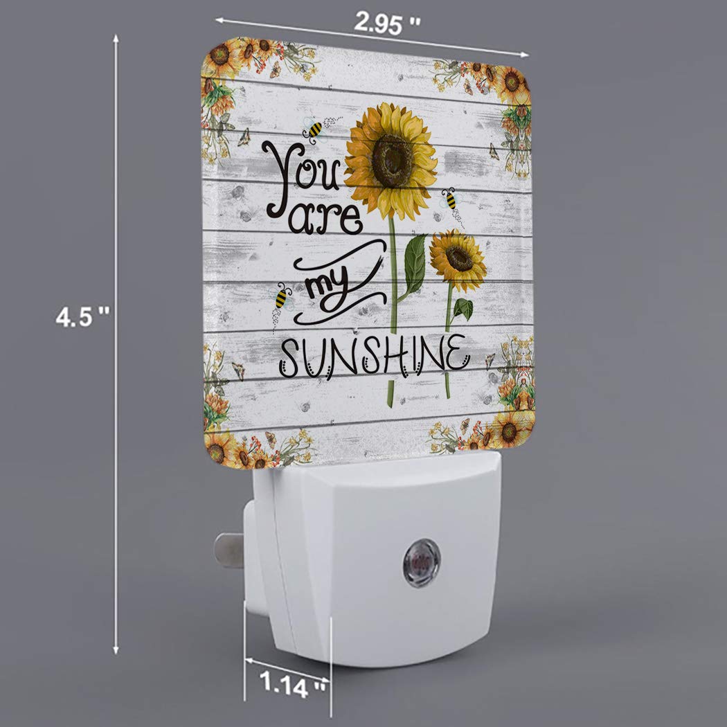 Farm Sunflower Bee Plug-in LED Night Lights Retro Wooden Printed Auto Dusk-to-Dawn Sensor for Bedroom, Bathroom, Kitchen, Nursery,Hallway,Stairs,Wall Home Decor