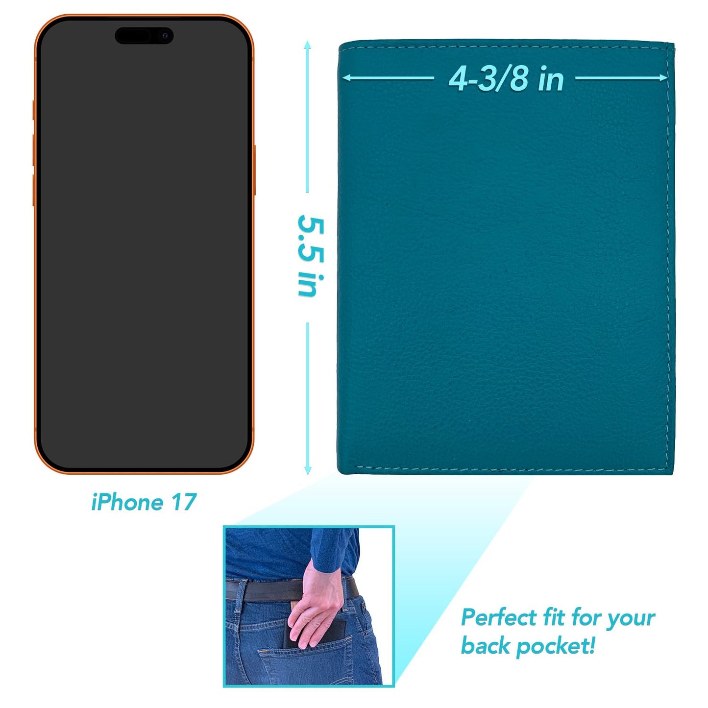 Teal RFID Genuine Leather Passport Wallet