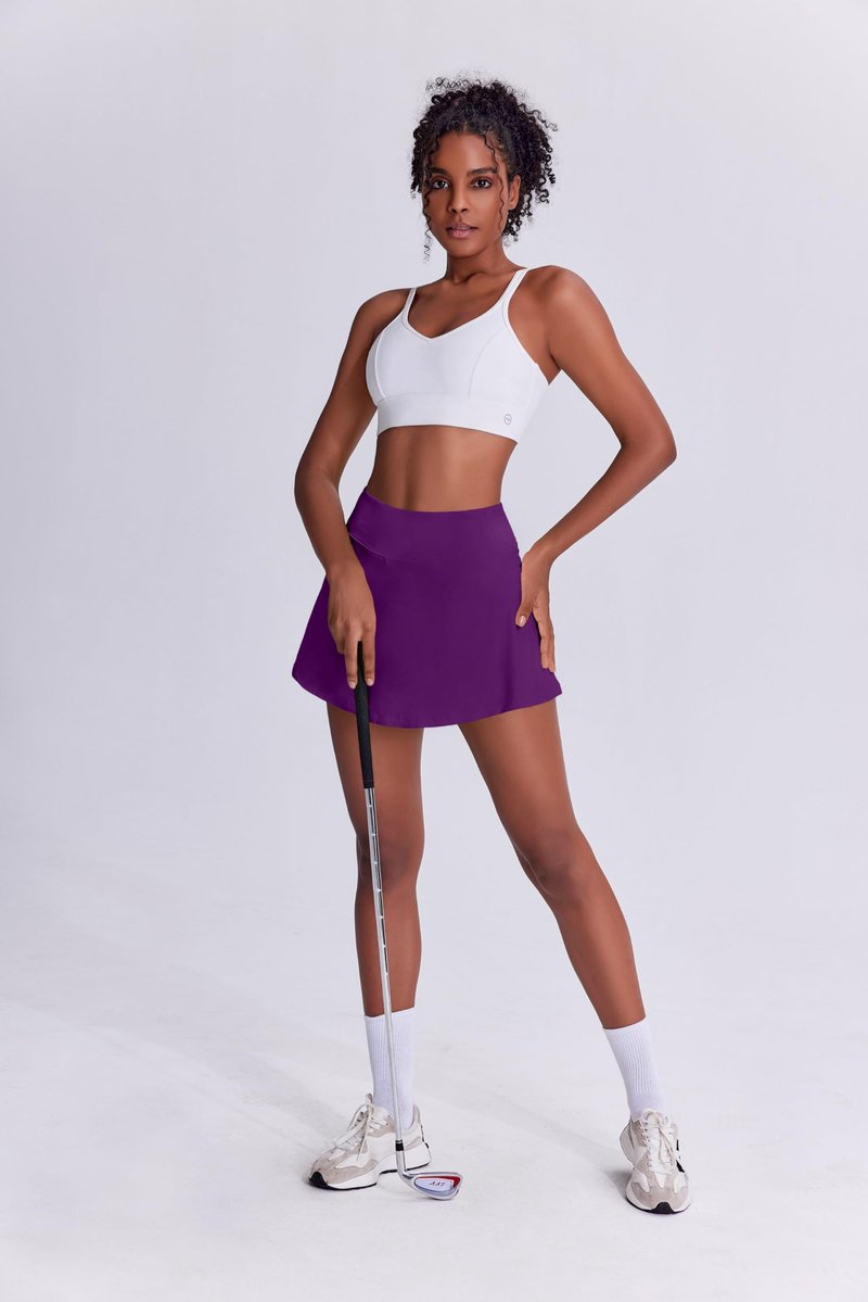PINSPARK Skort Pleated Tennis Skirts for Women Short Golf Skirts with Pocket Pickleball Outfits Plus Size,Purple X-Large