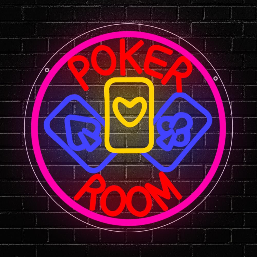 RuCvixkt Poker Room Neon Sign for Wall Decorations, Playing Cards USB Powered Light for Poker Room Man Cave Club Pub Bistro Home Bar Party Bedroom Decor