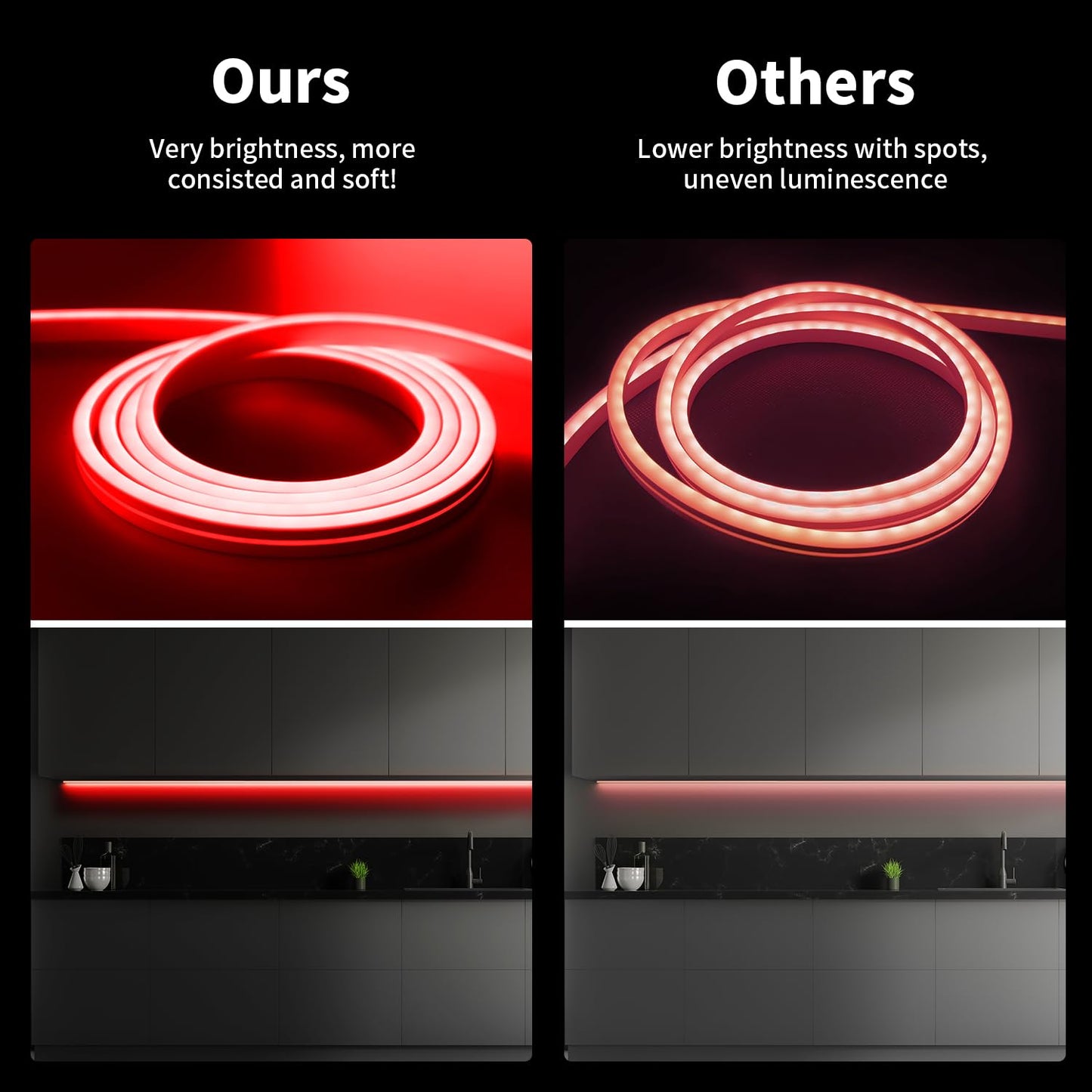 iNextStation Red Neon LED Light Strip, 16.4FT DC12V Flexible Silicone Neon Rope Lights with Touch Dimmer, IP65 Waterproof Cuttable Light Strip Kit for Gaming Room, Bedroom, Home Decor(with Plug)