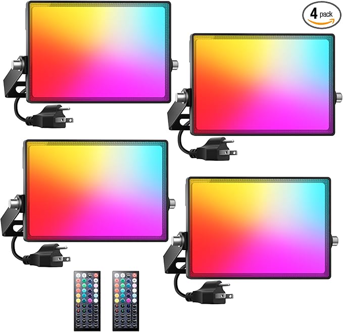Onforu LED Flood Light Outdoor 30W 2500LM, Color Changing RGBW Floodlight with Remote, 2700K Warm White IP66 Stage Lights Indoor Uplights for Events, Uplighting for Halloween 4 Pack