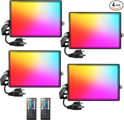 Onforu LED Flood Light Outdoor 30W 2500LM, Color Changing RGBW Floodlight with Remote, 2700K Warm White IP66 Stage Lights Indoor Uplights for Events, Uplighting for Halloween 4 Pack