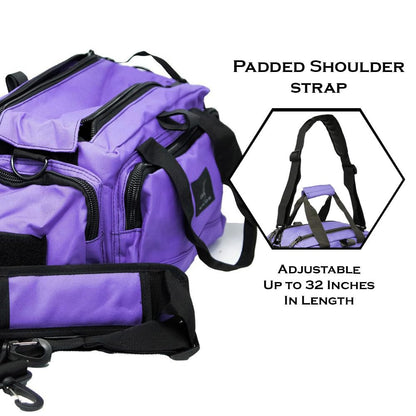 Exos Tactical Range Bag - Medium Size Range Bag for Shooting - Gun Case for Handguns, Ammo Storage, Tactical Backpack, Molle Webbing, Free Subdued USA Patch, Designed in the USA (Purple)
