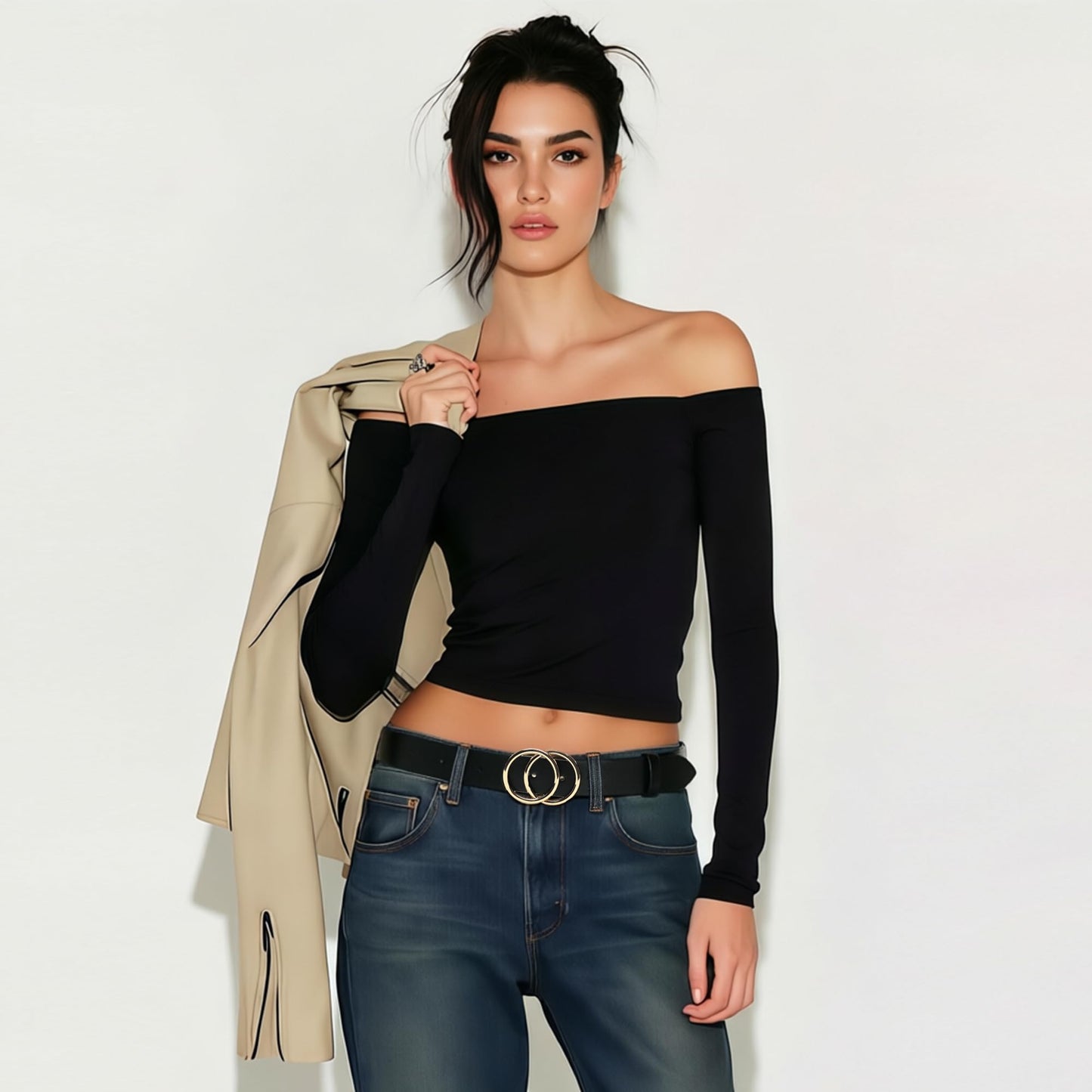 Earnda Women's Leather Belt Fashion Soft Faux Leather Waist Belts For Jeans Dress Black Large