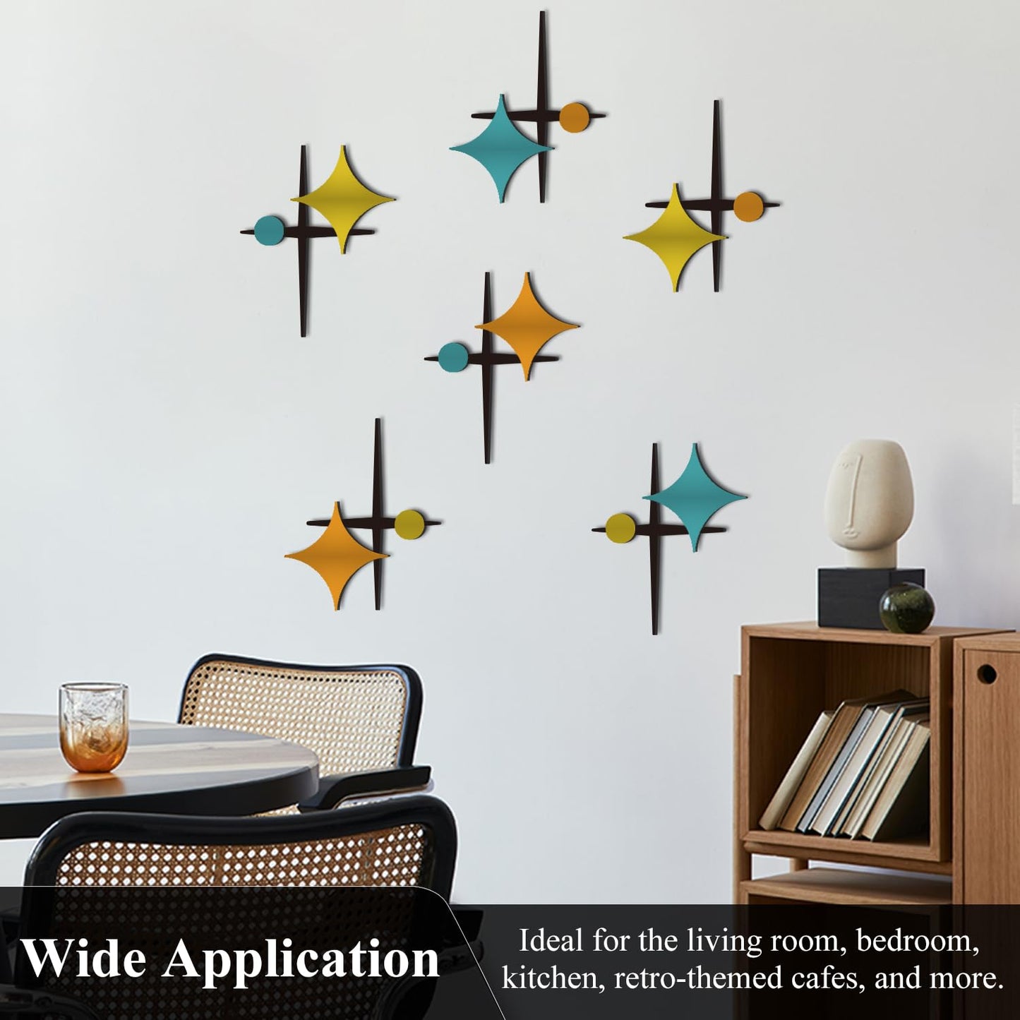 LiveInUrban Starburst Mid Century Modern Wall Decor, Retro Cross Star Atomic Stars Acrylic Wall Art 6PCS