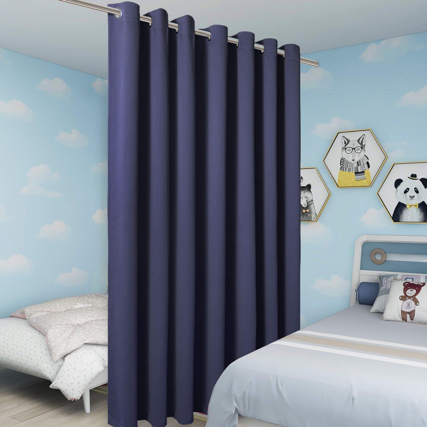 BONZER Room Divider Curtain Total Privacy Wall Wide Thermal Insulated Blackout Curtains for Slide Window, 96L x 108W Inch (8L x 9W ft), 1 Panel, Navy