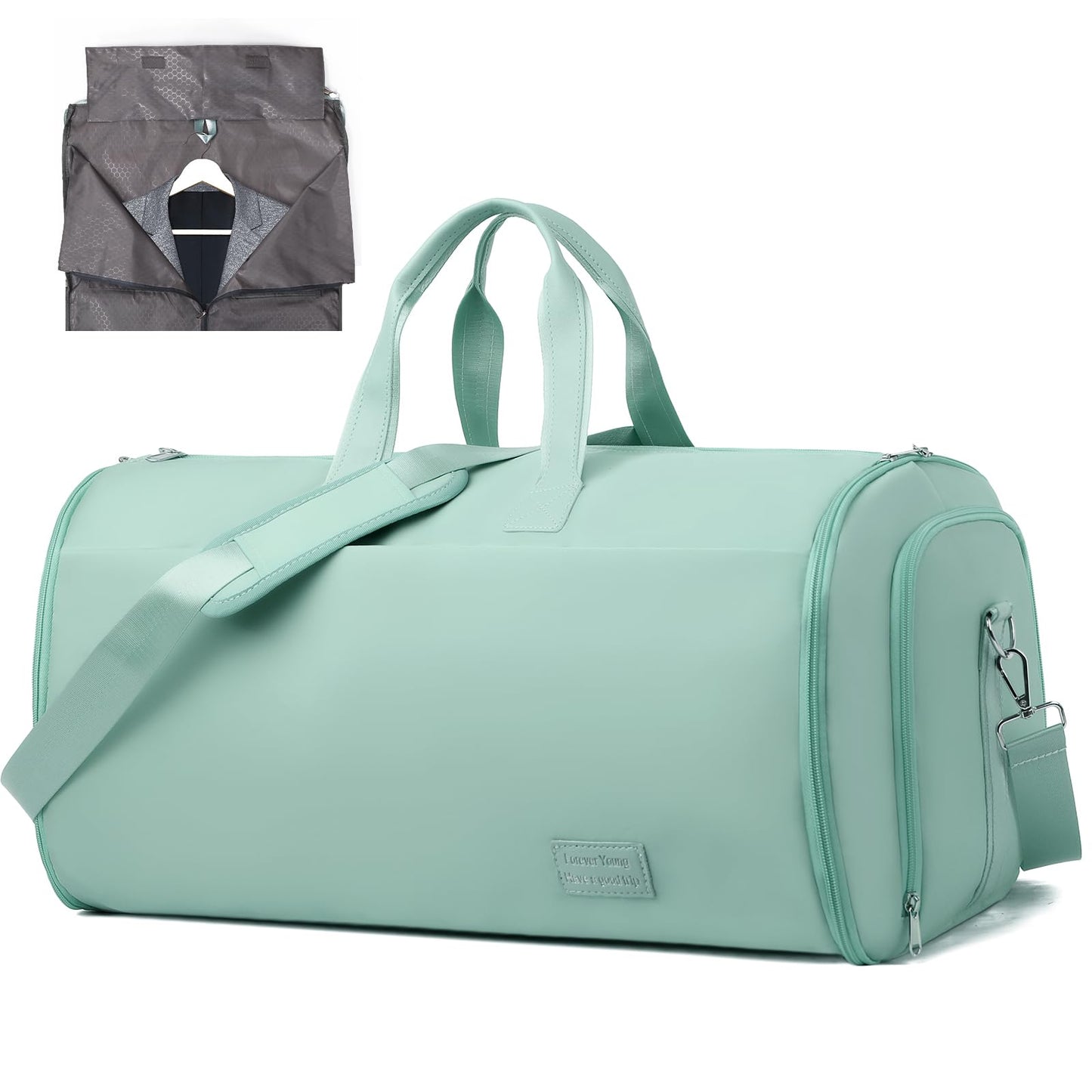 Outplea 47L Large Convertible Travel Garment Duffel Bag for Men Women, 2 in 1 Hanging Suit Bag with Shoulder Strap, Green