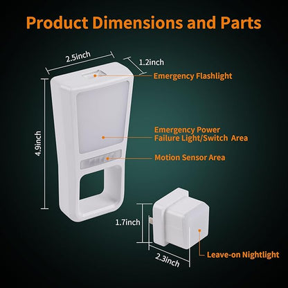 Dawnrise 2 Pack 5-in-1 Power Failure Night Light, Multifunctional Rechargeable Motion Sensor Night Lights, Plug in Night Lights, Emergency Lights for Home, Flashlights for Blackout,Hurricane